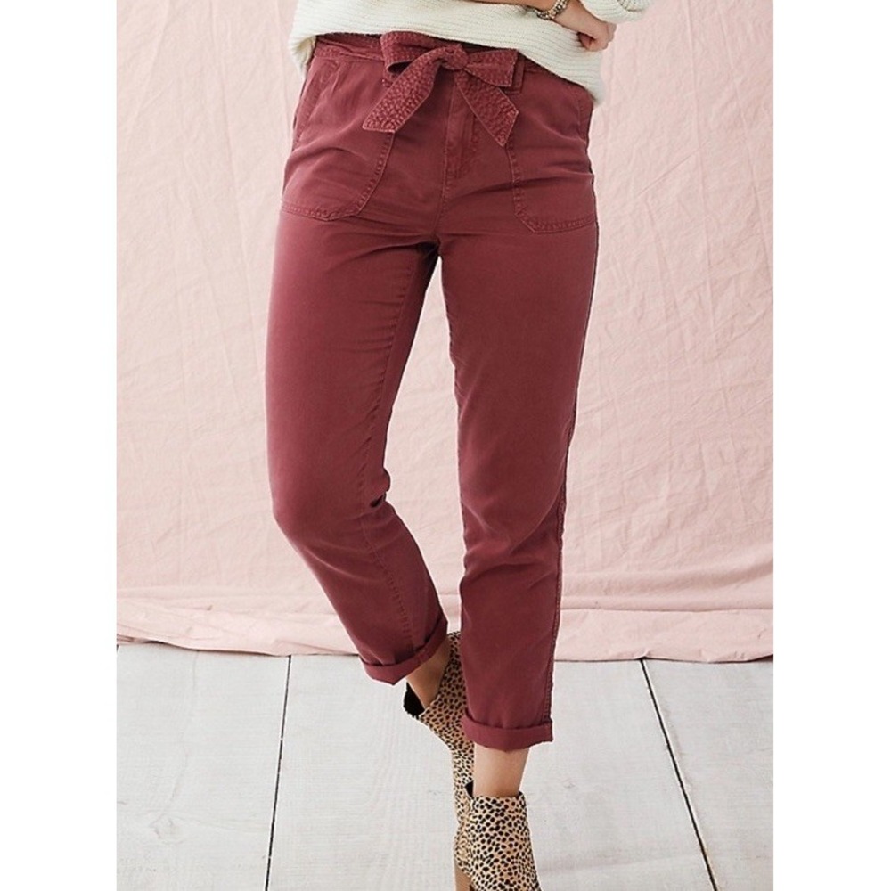 Maurice's Womens High Rise Tie-Waist Utility Pants Tencel Cotton Terracotta Sz 8